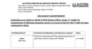 CMO kargil Invite online Application for the Posts of driver’s