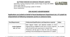 Rular Department leh requires manpower {JE} on outsourcing basis