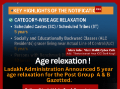 Ladakh Administration Grants Age Relaxation for Group A & B Gazetted Posts Recruitment
