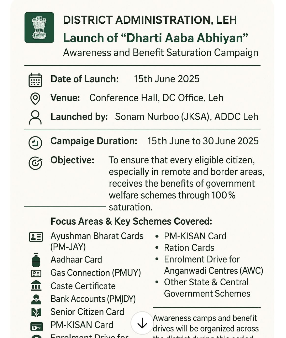 Current Affairs – June 2025 Leh District Launches “Dharti Aaba Abhiyan” – Awareness and Benefit Saturation Campaign