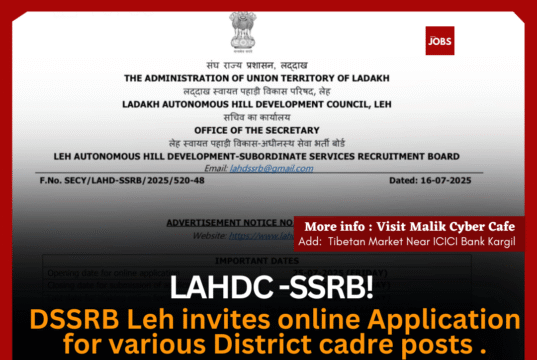 LAHD-SSRB Leh Announces Recruitment Drive for Multiple District Cadre Posts in 2025